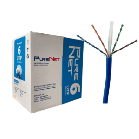 Dây cáp mạng PURENET CAT6,24AWG,lõi đồng đặc, 4 đôi,vỏ PVC,CMX,màu xanh