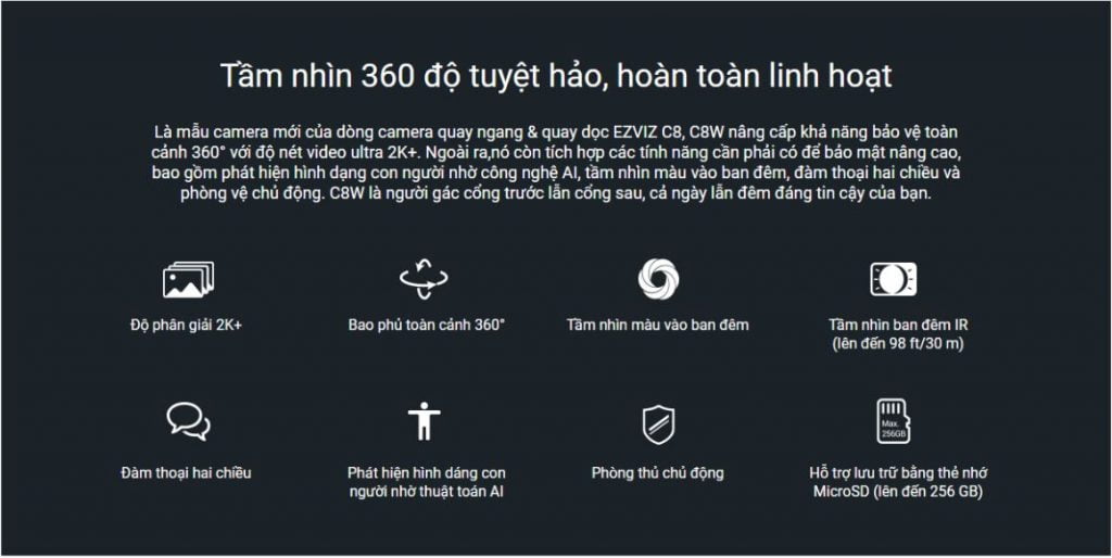 Camera Wifi ngoài trời 4MP EZVIZ C8W quay quét 360 độ
